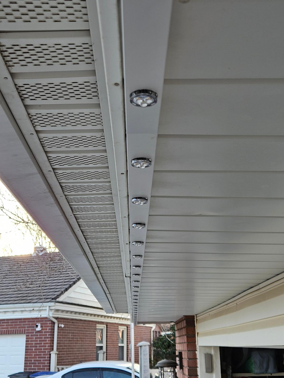 Close-up of RGBW LED channel mounted on fascia
